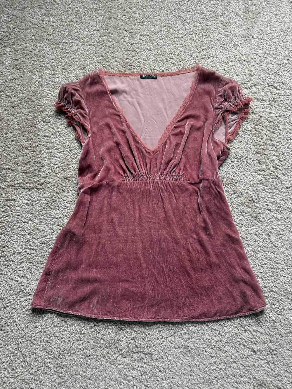 Tahari Pink Silk Velvet Empire Waist Top Romantic Y2K Fairy Grunge Whimsygoth